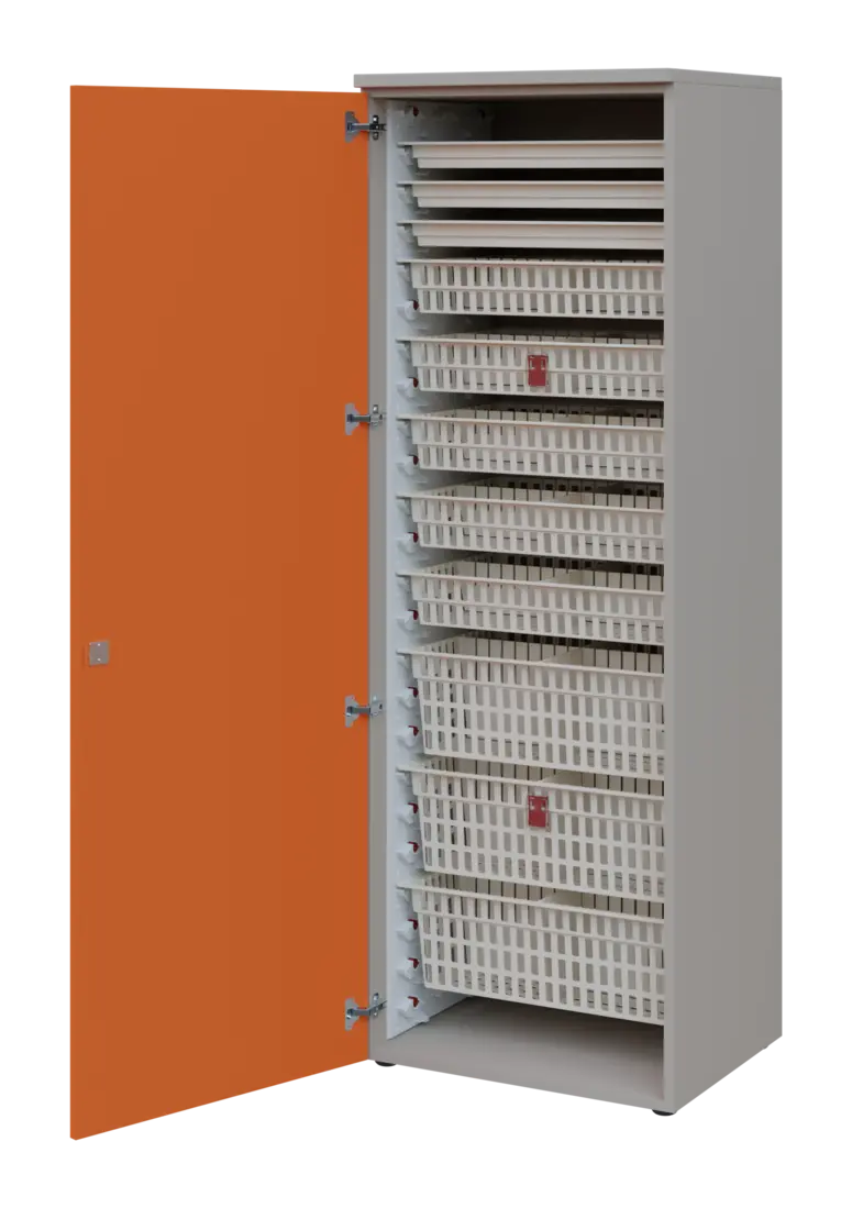 EUROMEDICA D - 66 ABS skříň léková boxová, 1-dveřová, levá, 1950x660x535, korpus šedý, dvířka mandar